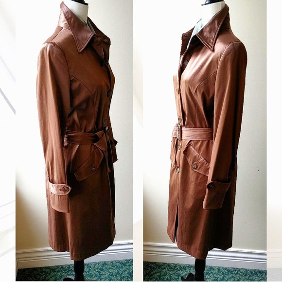 FORNARI Trench Coat Brown Mid-length Single-breasted Collar Pockets Lined Size 7 - Picture 2 of 15